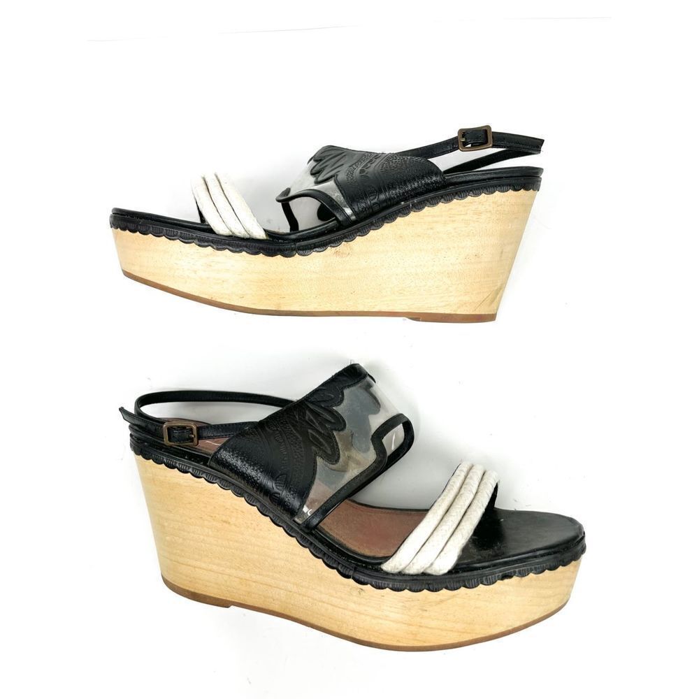 Derek Lam, Black Leather Wedge, Ankle Strap Sandals, Women's Size 40/ 9